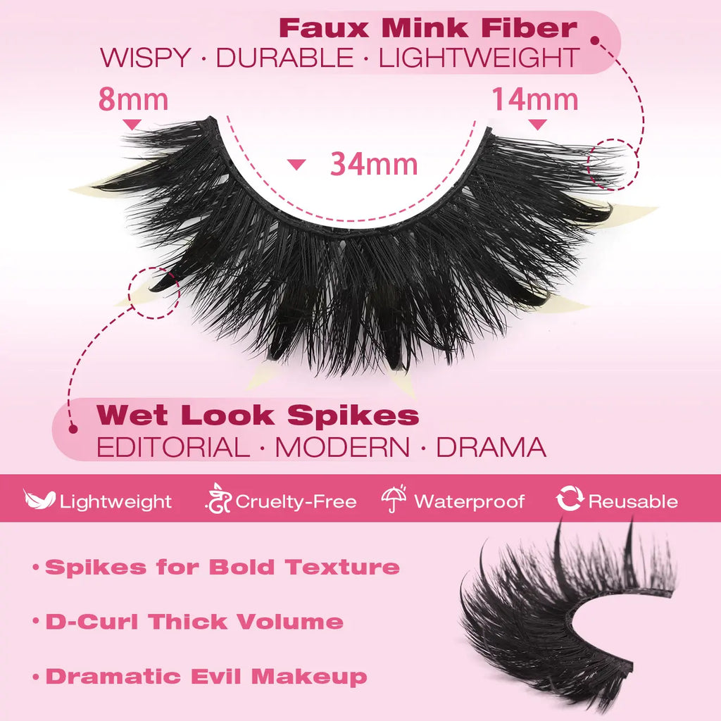 Kiromiro Spiky Lashes Strips 20Mm 3D Fluffy False Eyelashes with Spikes Drama Faux Mink Lashes Thick Long Cat Eye Lashes for Makeup, 7 Pairs #Backtoschool